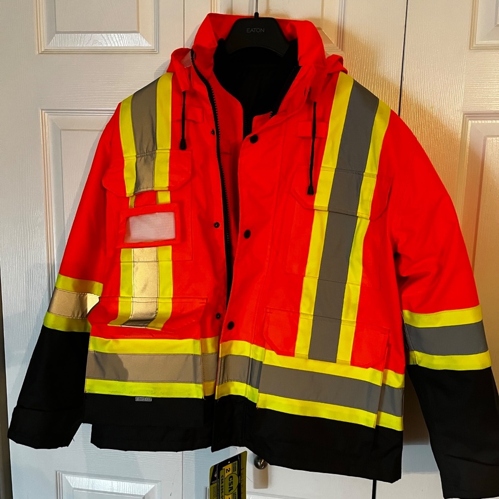 NEVER WORN Mens Forcefield Safety Parka + Removable Bomber Jacket (S) - Orange